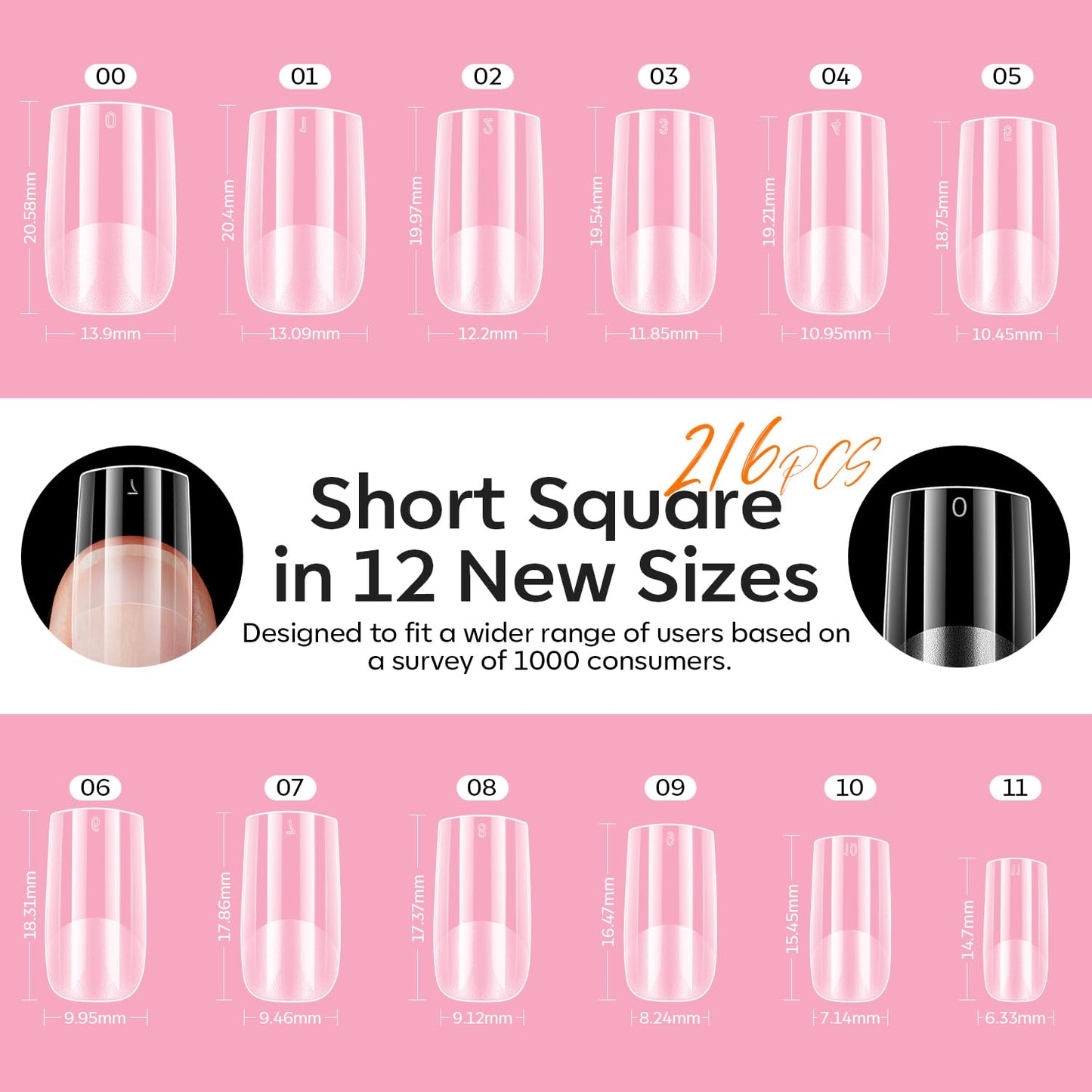 modelones X Nail Gel Kit Kit Short Square, 9-in-One Nail Glue with Portable U V Lamp 216Pcs 12Sizes Pre-Etched Press ons Fake Acrylic Extension Kit DIY Salon Gift for Women