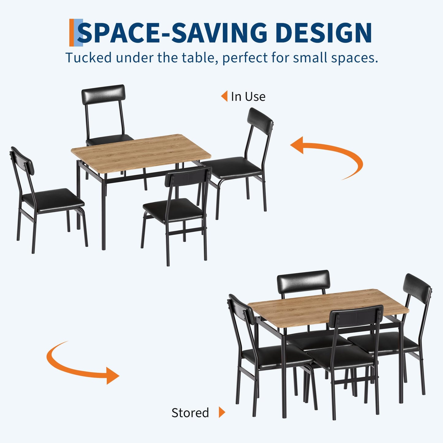 Takywep Dining Table Set for 4, 5 Piece Wooden Kitchen Table with PU Upholstered Chairs, Sturdy Industrial Metal Frame, Space-Saving Design for Apartment, Breakfast Nook