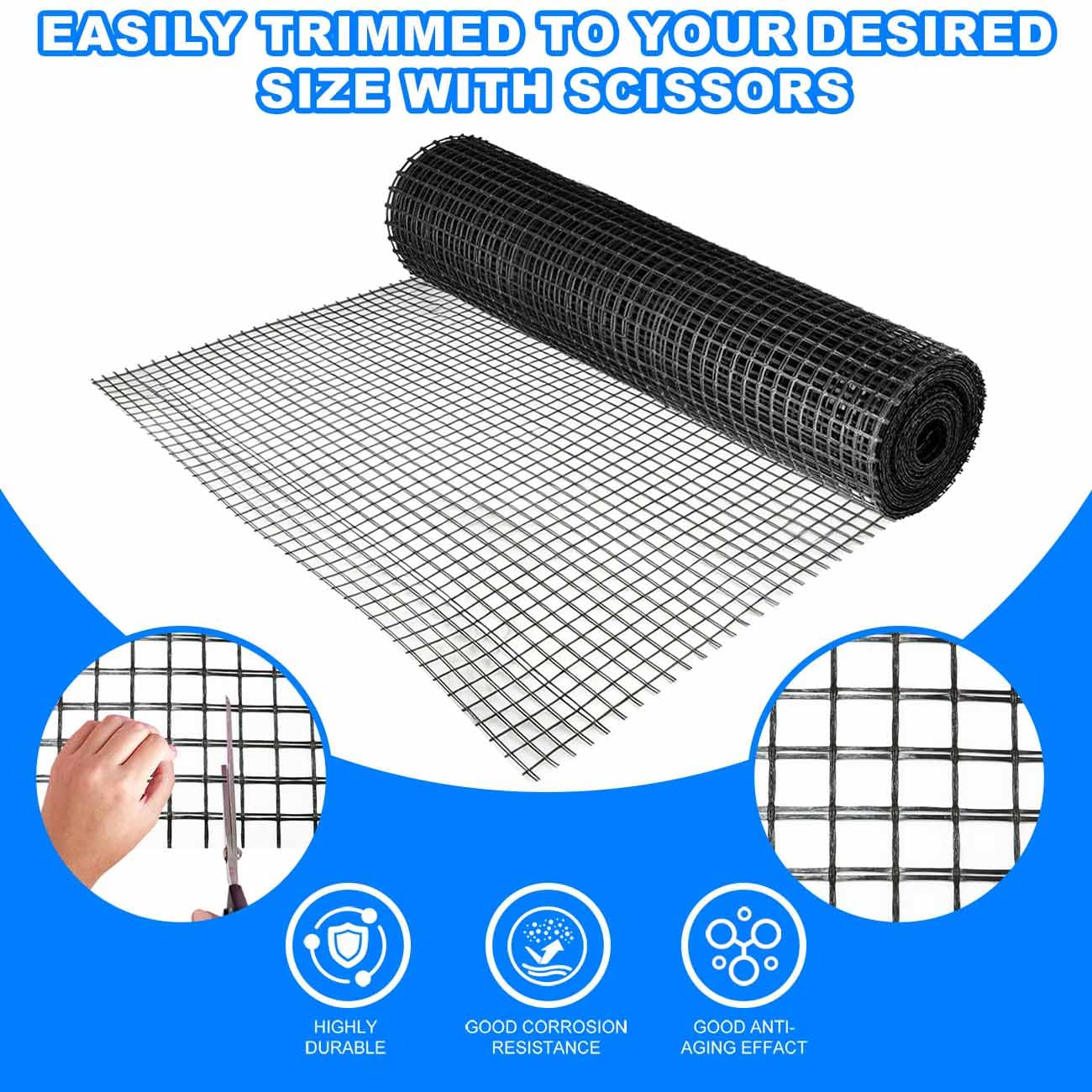Universal Retaining Wall Geogrid Roll, Fiberglass Geogrid, Gravel Driveway Stabilization Geo Grid, 50KN Tensile Strength for Retaining Walls, Slope Reinforcement, Pavement Crack (3FT x 133FT)
