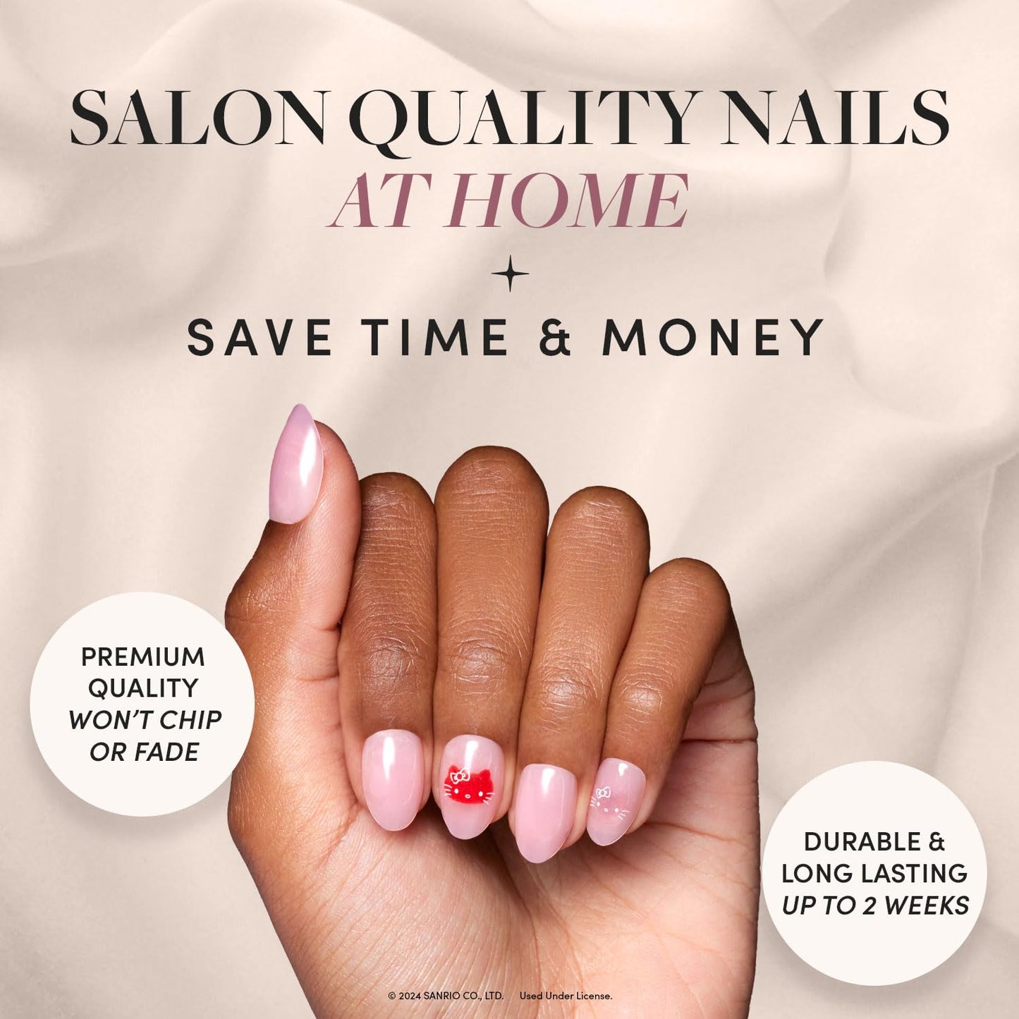 Glamnetic x Hello Kitty® and Friends Press-On Nails Bundle - Hello Kitty® Red & Boba | Short Coffin Red French Tip Fake Nails | Opaque Black Short Almond Nails | Reusable Nail Kit with Glue