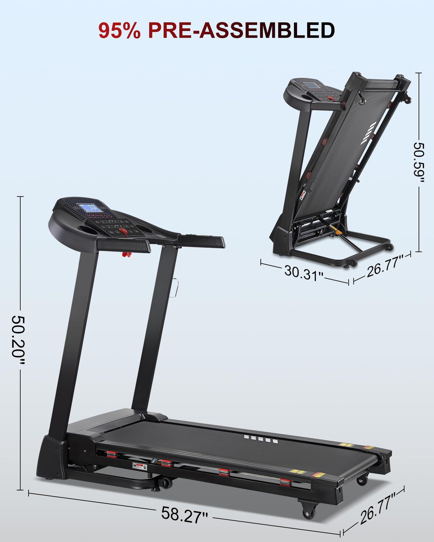ECHANFIT Treadmill with 15-Level Auto Incline, Folding Treadmill for Home, 0.6-10 MPH, 350 LB Capacity, 18.11" Wide Running Belt, 3.5 HP, Shock Absorption, Bluetooth Speaker & App (Black)