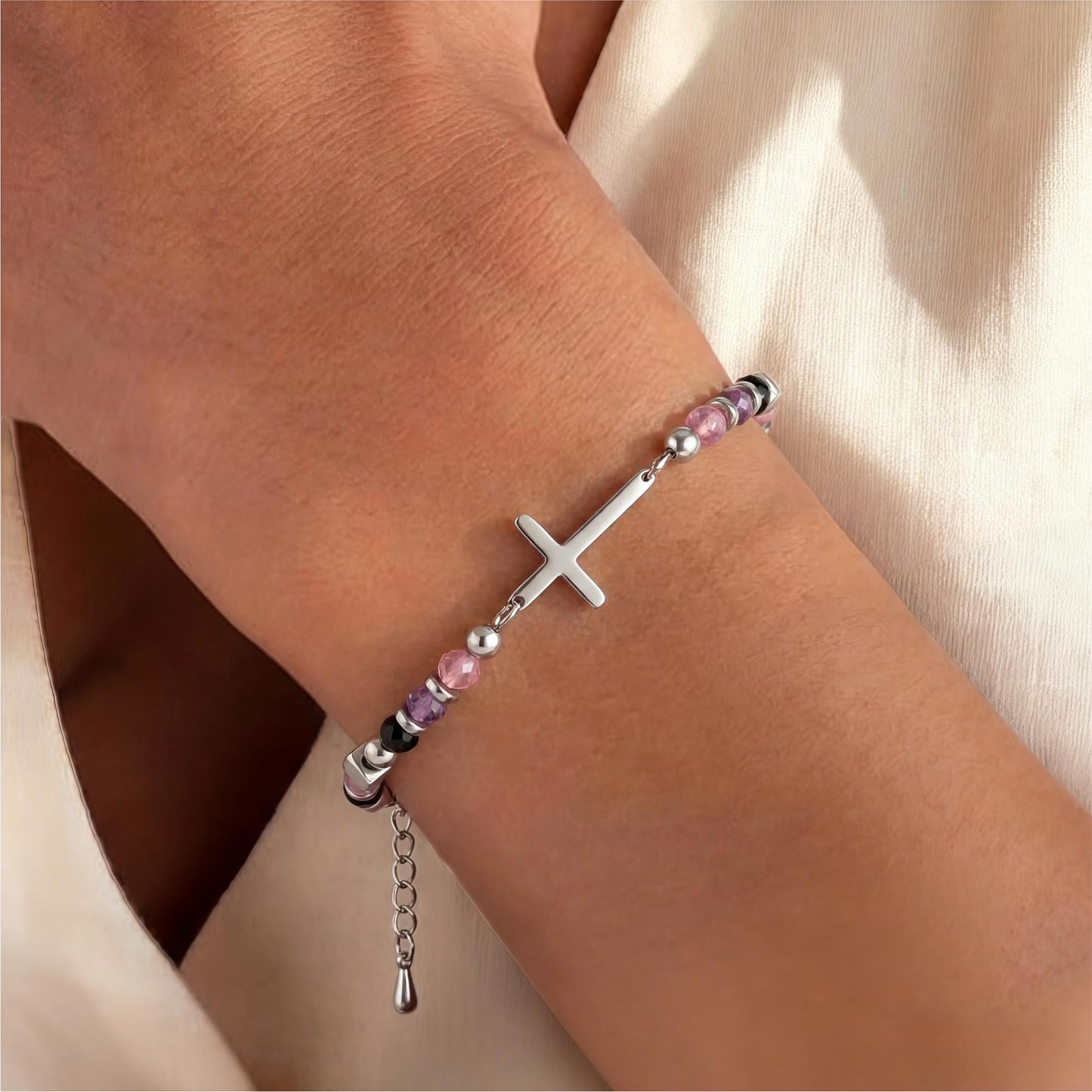Daughter Gifts from Mom, Dainty Christian Cross Bracelet – Anxiety Relief Jewelry for Birthday, Graduation, Wedding, Anniversary, Christmas, Adjustable Crystal Bracelet