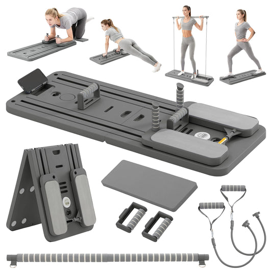 COSIEST Pilates Board for Home Use, Foldable Pilates Reformer Set with Resistance Bands, All-in-One Professional Workout Fitness Equipment for Core, Abs, Glutes, Legs, Butt, Arms Toning (Dark Grey)