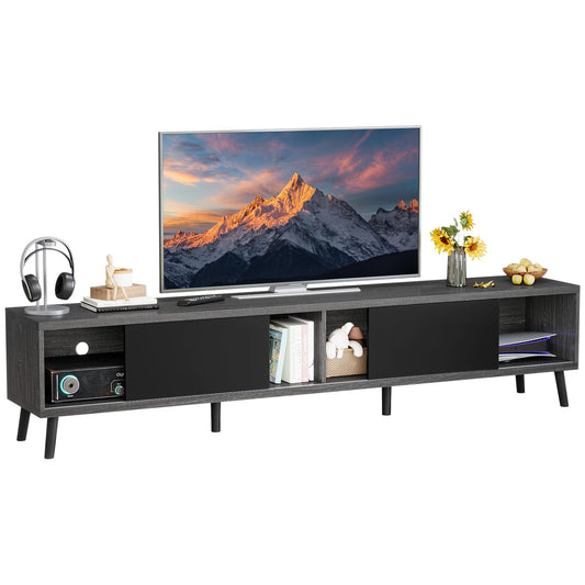 Clikuutory Mid Century Modern 70 Inch TV Stand with Two Large Storage Space for 50 55 60 65 70 75 80 Inch TVs, TV Console with Two Sliding Door, Entertainment Center for Bedroom, Grey