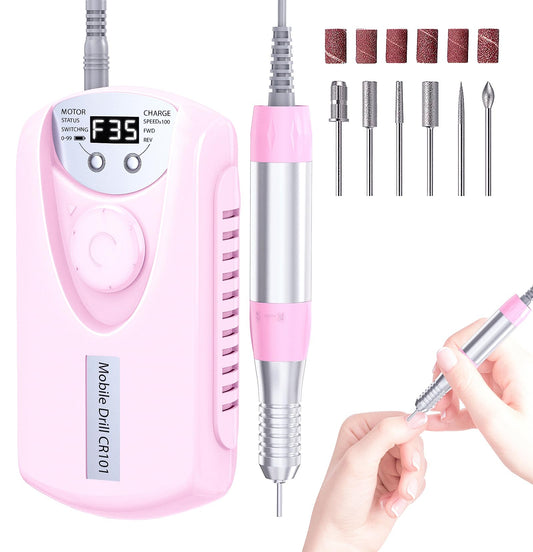 COYZU Electric Nail Drill Professional, 35000RPM Nail File Machine with Bits Set & Fast Cooling, Portable for Acrylic Gel Nail Polishing Removing, Manicure Pedicure at Salon & Home Use, Gift for Women