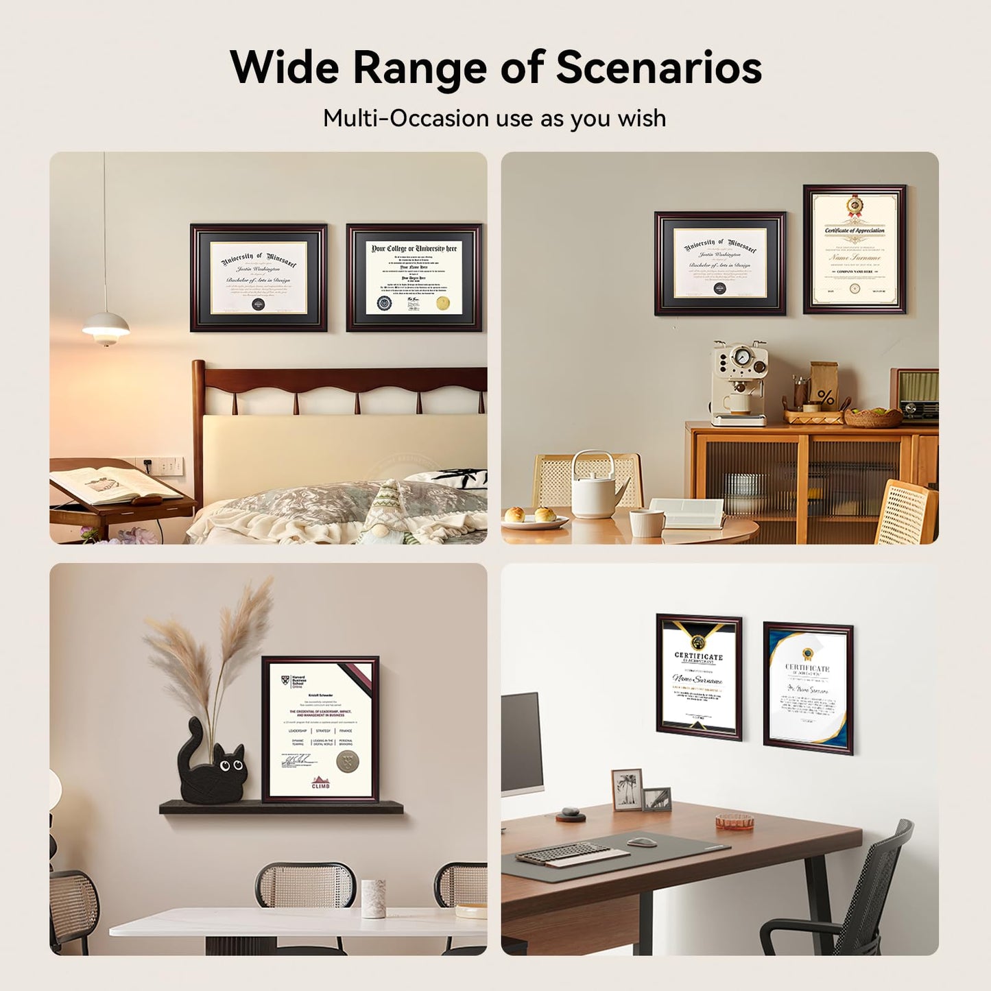 GAMYPET Solid Wood Diploma Frame 8.5 x 11 Certificate Frames with Black Mat or 11x14 Document without Mat as Graduation Picture Frame