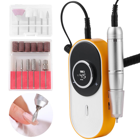 Electric Nail Drill Machine Rechargeable Portable Nail File Electric DIY Nail Drill Kit 45000RPM with Smart LCD Screen for Gel Nail Manicure and Pedicure Reflective Body etc (Orange)
