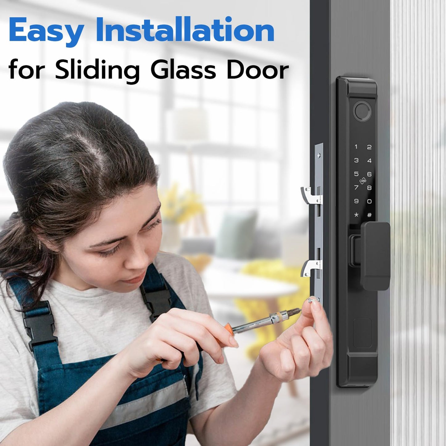 Dhiedas Fingerprint Sliding Glass Door Lock, Door Lock with RFID Fingerprint Remote Unlock, Keypad Electronic Digital Biometric Mortise Smart Lock for Double Hook Patio Sliding Door