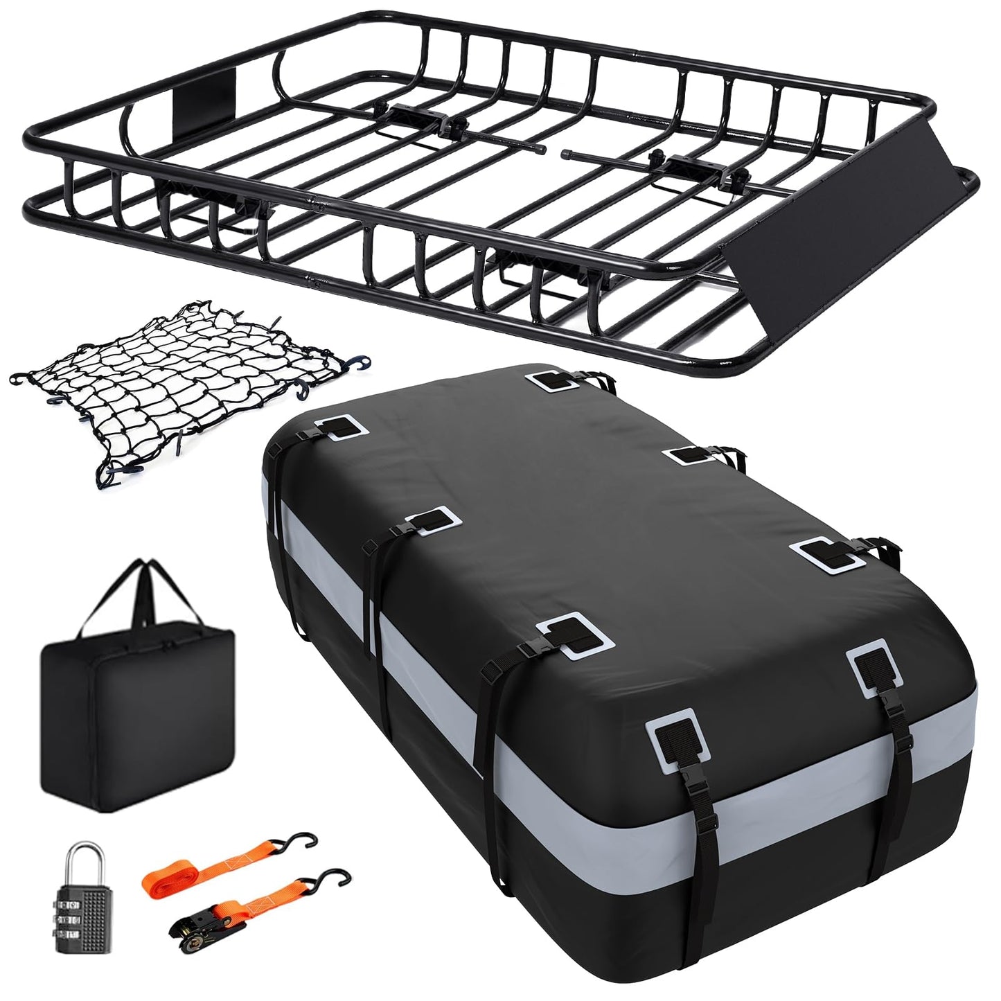 Heavy Duty Universal Rooftop Cargo Carrier Roof Rack, 64"x36"x5" Roof Rack Basket with 20 Cu.Ft Waterproof Bag, for SUV, Truck and Van, 250lbs Capacity, Corrosion Resistant (ROOF 64" and Bag)