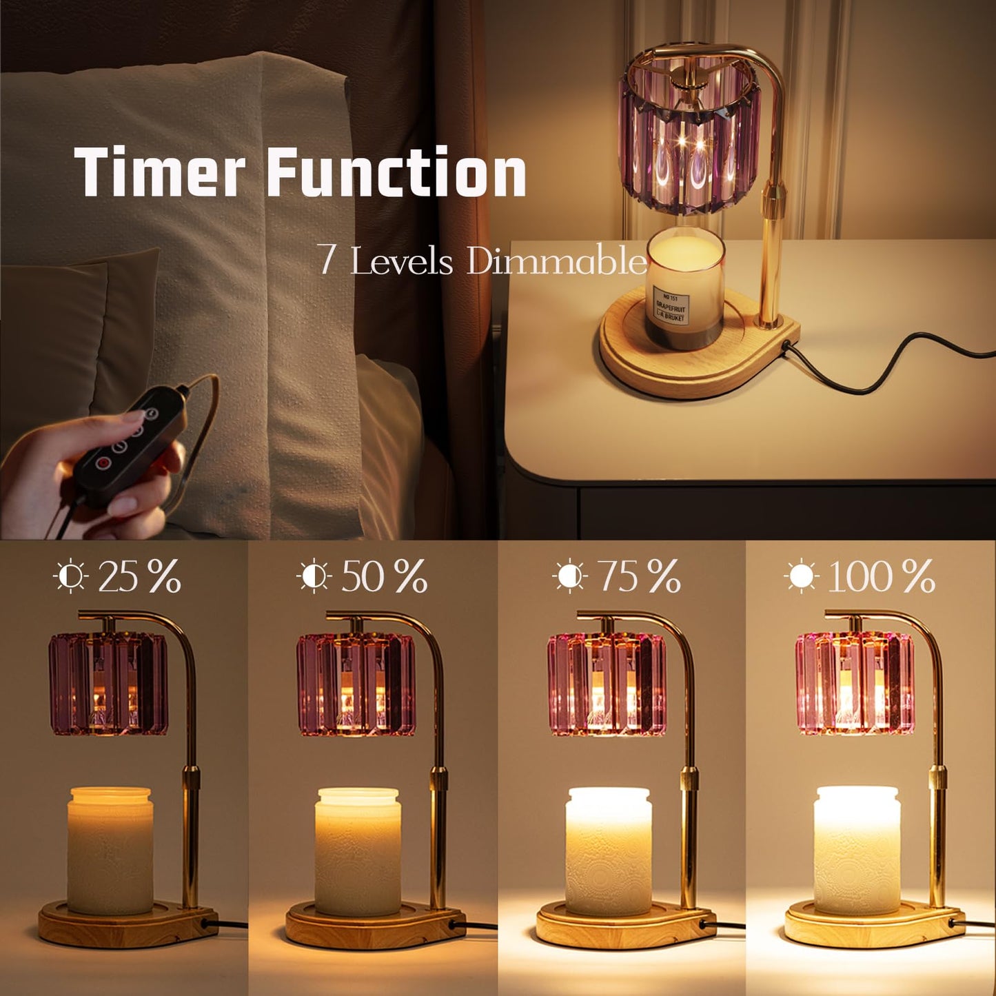 Candle Warmer Lamp with Timer Dimmer-Adjustable Height, Birthday Gifts for Women Mom, House Warming Gifts New Home Decor, Wax Melt Warmer for Scented Jar Candles with 2 Bulbs (Purple)