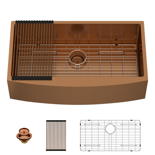 Lordear 36 inch Farmhouse Kitchen Sink Undermount Sink Matte Bronze 16 Gauge Stainless Steel Deep Single Bowl Burshed Rose Gold Farm Sink With Accessories