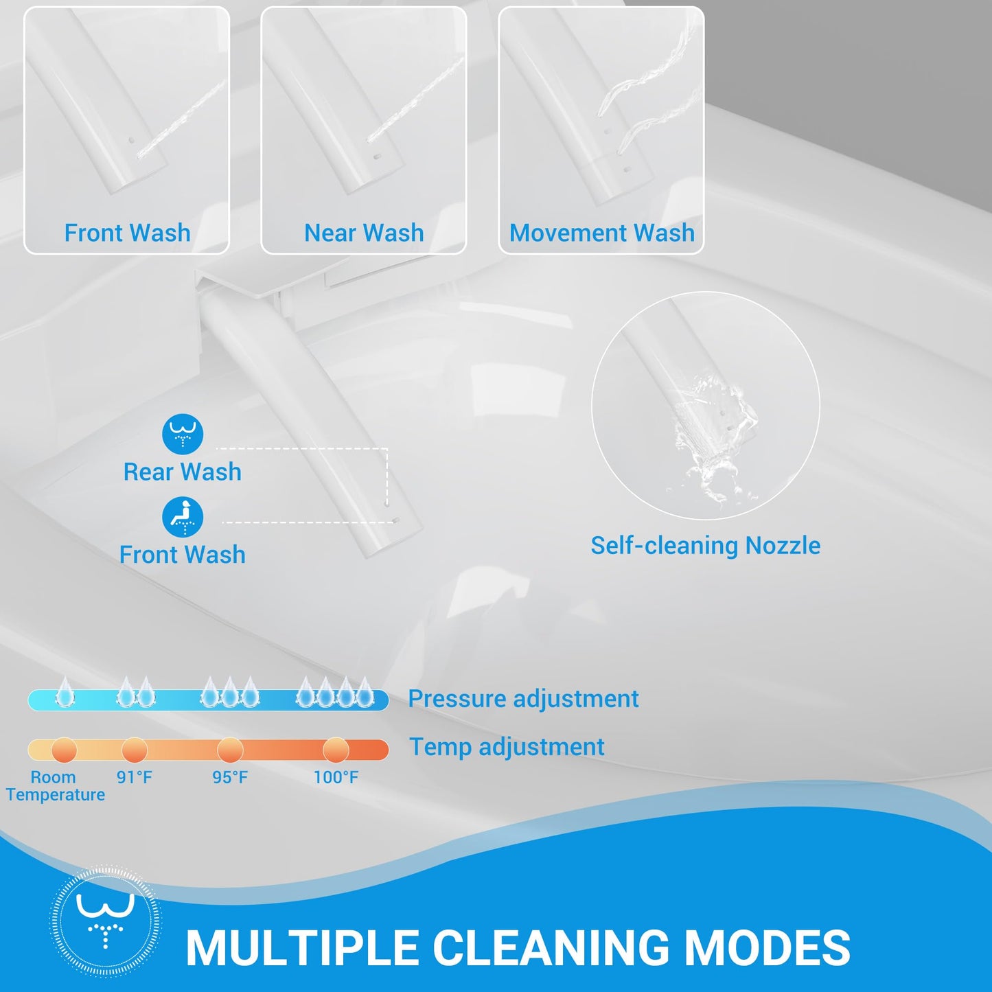 Smart Toilet with ADA Height, Bidet Built-In, Auto-Sensing Flip Lid, Off-Seat Auto Flush, Foot-Sensor, Instant Hot Water and Warm Air Drying, LED Display, Toilet with Light Strip