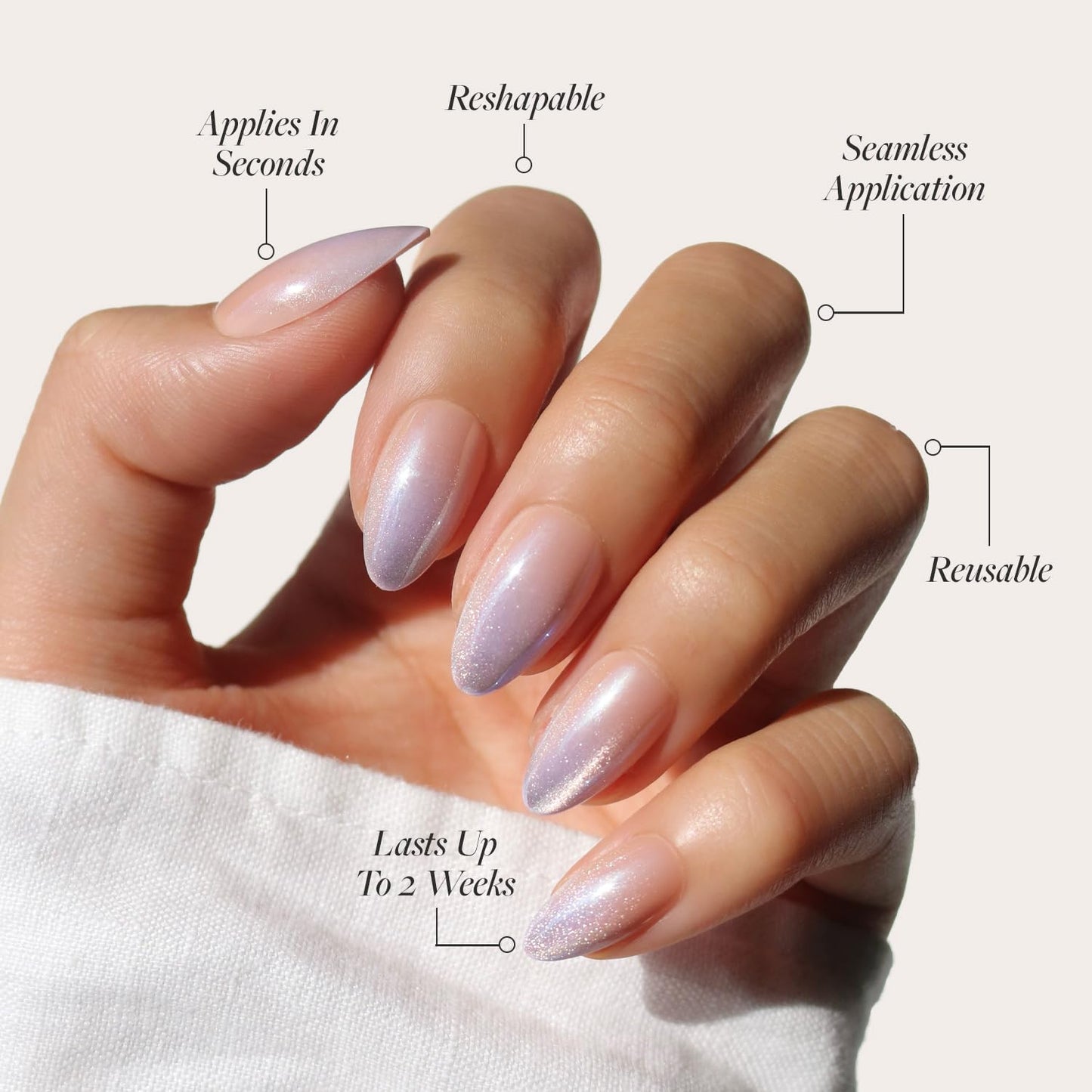 Glamnetic Press On Nails - Polar Day Fake Nails | Short Almond Fake Nails with Ombré Lilac Tips and Glossy Velvet Finish, Salon Quality | 15 Sizes - 30 Nail Kit with Glue