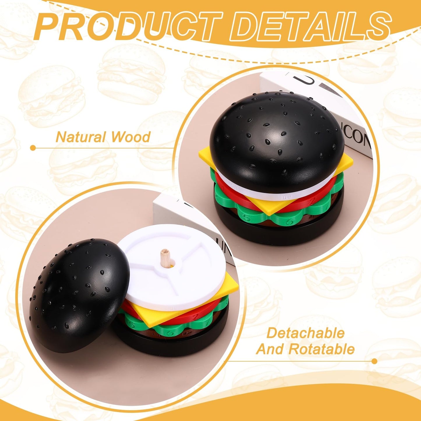 PATIKIL Wooden Rotating Burger Calendar, Perpetual Calendar Desktop Creative Desk Organizer Fun Tabletop Decor Table Ornament for Office Home, Black