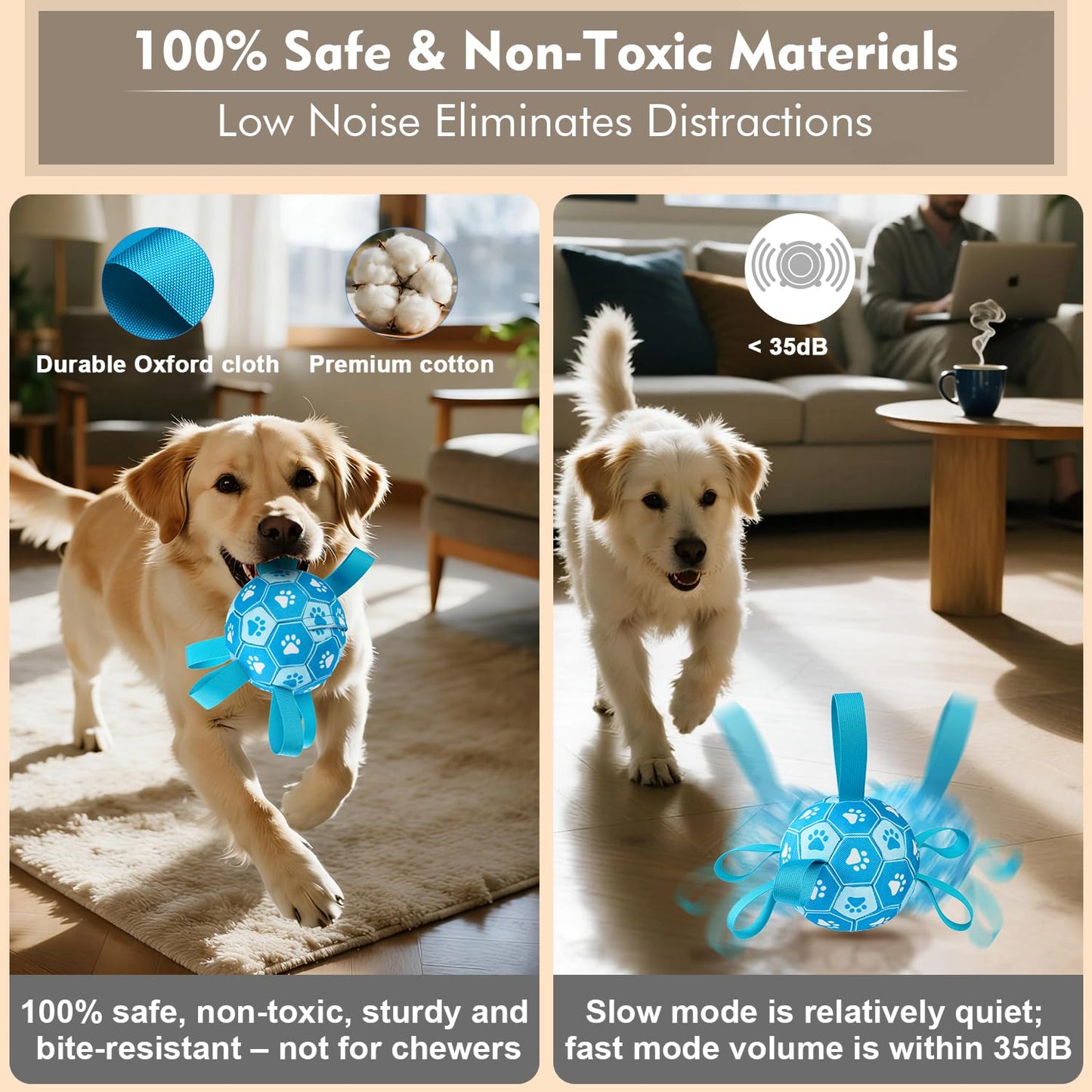 Qraxond Interactive Dog Toys Dog Soccer Ball to Keep Them Busy,Durable Automatic Moving Jumping Dog Balls with Straps for Small/Medium/Large Dogs, USB Rechargeable,Not for Aggressive Chewers