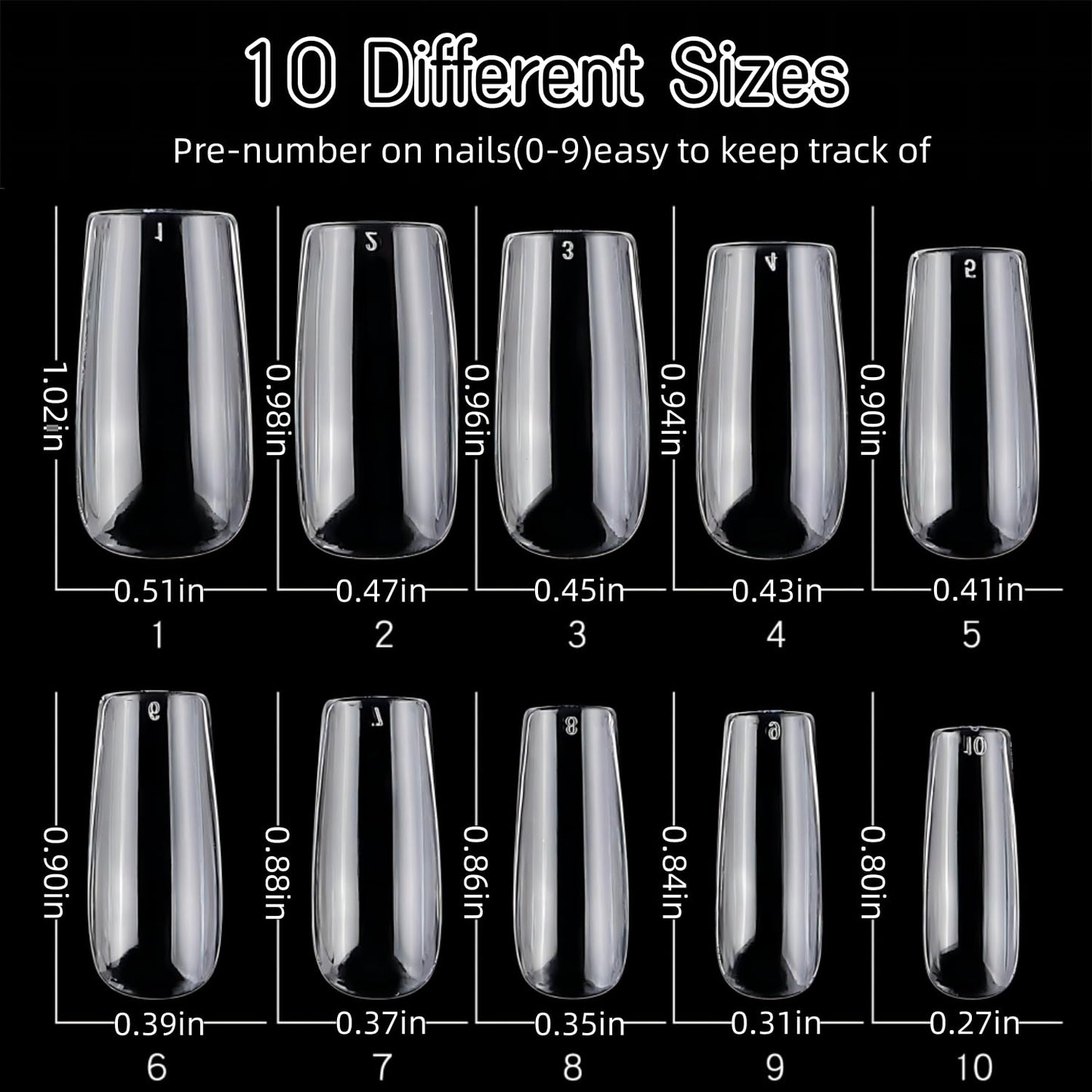 1000Pcs Short Full Cover Almond & Square Nail Tips Gel x Clear Set,10 Size Clear Press On False Nail Tips for Manicure Art Home DIY Salon
