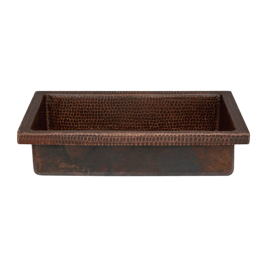 Premier Copper Products VREC20SK1DB 20" Rectangle Skirted Vessel Hammered Copper Sink