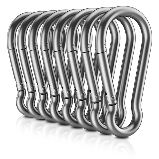 304 Stainless Steel Carabiner Clips, 【NO Rust】 1360lbs Heavy Duty Carabiners, 2.36 inch D-Ring Snap Hook Keychain Spring Clips for Gym, Pet leashes (8PCS 304 Stainless Steel Clips)