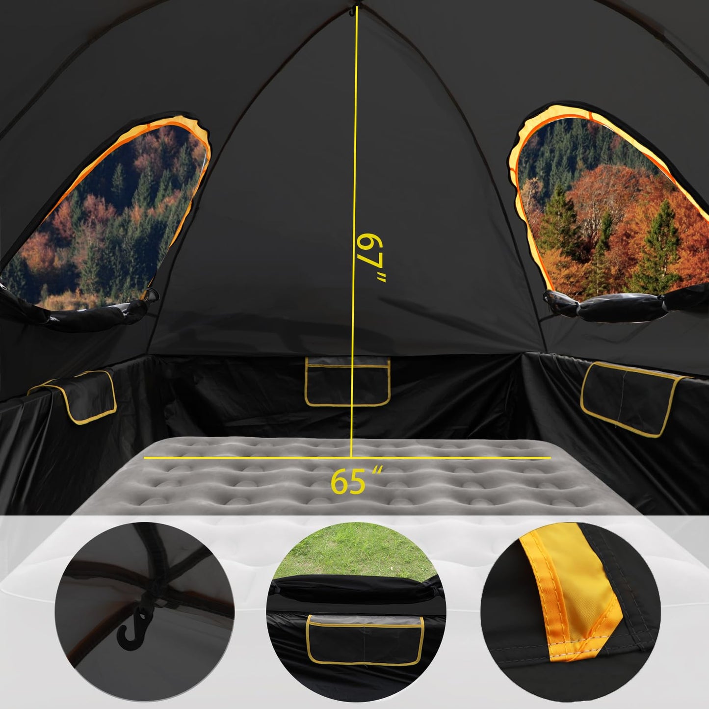 HREFEU Pickup Truck Blackout Tent, Portable Truck Bed Tent for Camping, Waterproof PU2000mm Double Layer for 2 Person, Compact and Full Size Regular Bed Long Bed (Black) (5.0-5.2)