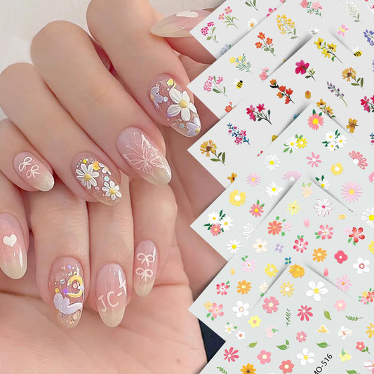 Flower Nail Art Stickers 5D Embossed Nail Decals for Nails Art Design Self-Adhesive Spring Summer Daisy Floral Leaf Plant Nail Accessories for Women Manicure DIY Art Decoration 6 Sheets YX1226
