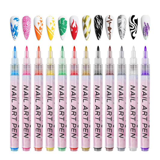 12 Color 3D Nail Art Pens Set,3D Nail Polish Pens Graffiti Dotting Pen Acrylic Paint Pens Point Liner Pen Drawing Painting Nail Art Pens for DIY Nail Art Beauty Adorn Manicure Tools(Style 1)