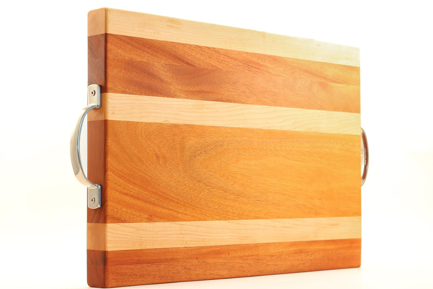 Grandwood Manor Mahogany & Maple Cutting Board & Charcuterie/Serving Platter with Stainless Steel Handles (19 x 13 x 1.75)