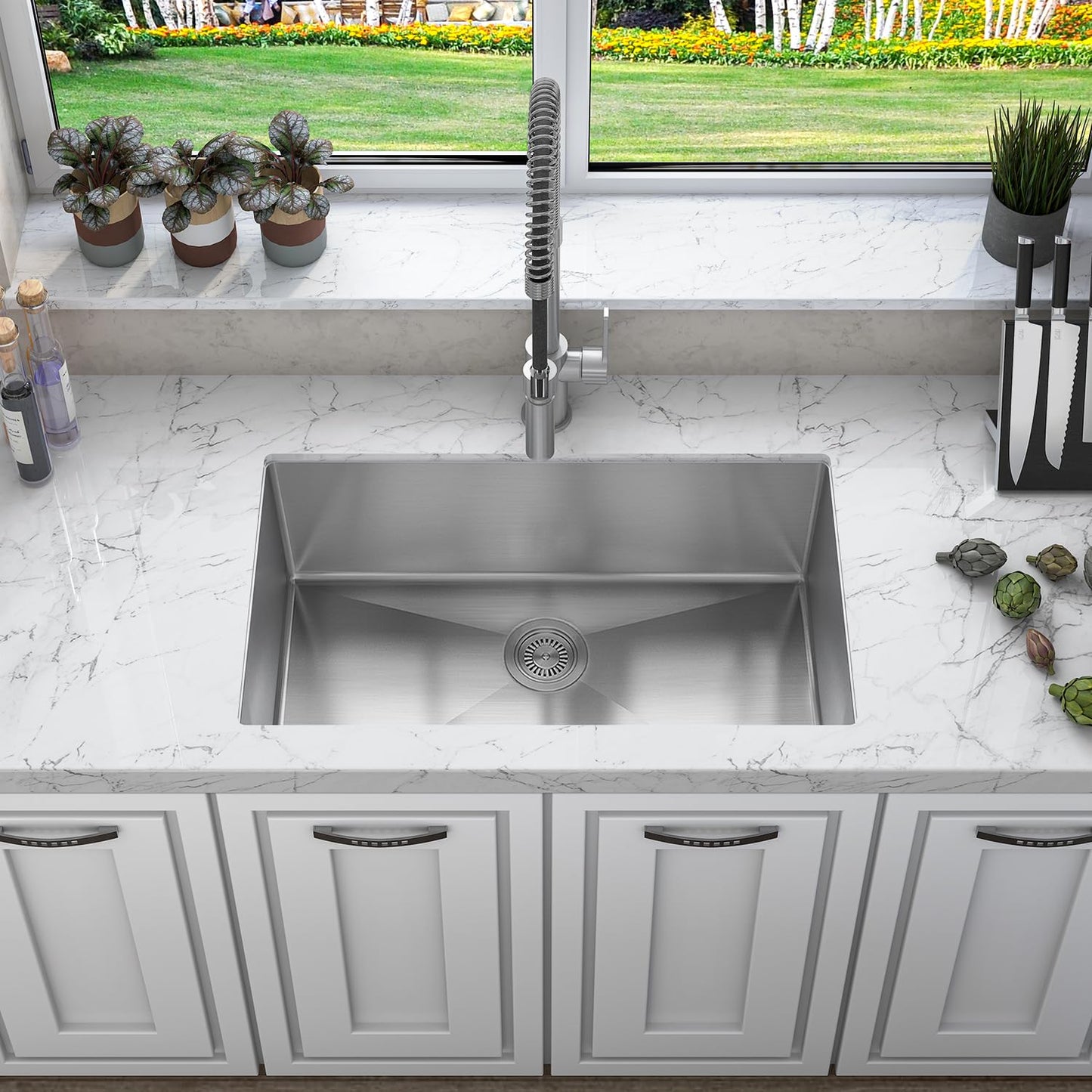 Sinber HU3018S 30" x 18" x 10" Undermount Single Bowl Kitchen Sink with 18 Gauge 304 Stainless Steel Satin Finish