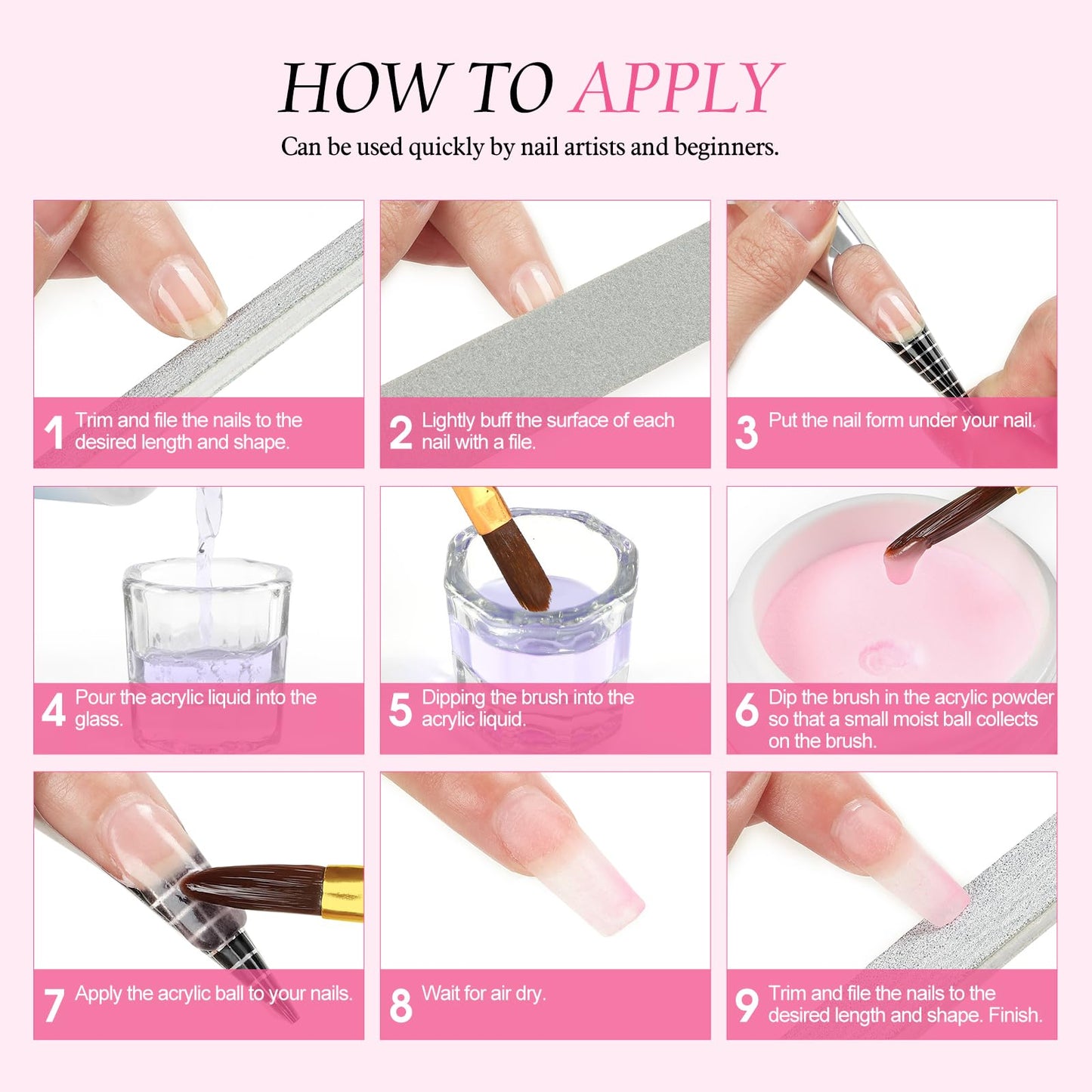 Acrylic Nail Kit for Beginners with Drill U V light, 3pc Acrylic Powder Clear/ Pink /White Set 12Pcs Glitter Powder 200Pcs Fake Tips Nail Starter Kit for Extensions DIY