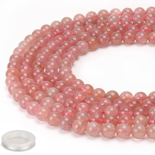 70PCS Natural 8MM Healing Gemstone, Strawberry Quartz Energy Stone Round Loose Beads, Semi-Precious Crystal Beads with Free Elastic String for Jewelry Making DIY
