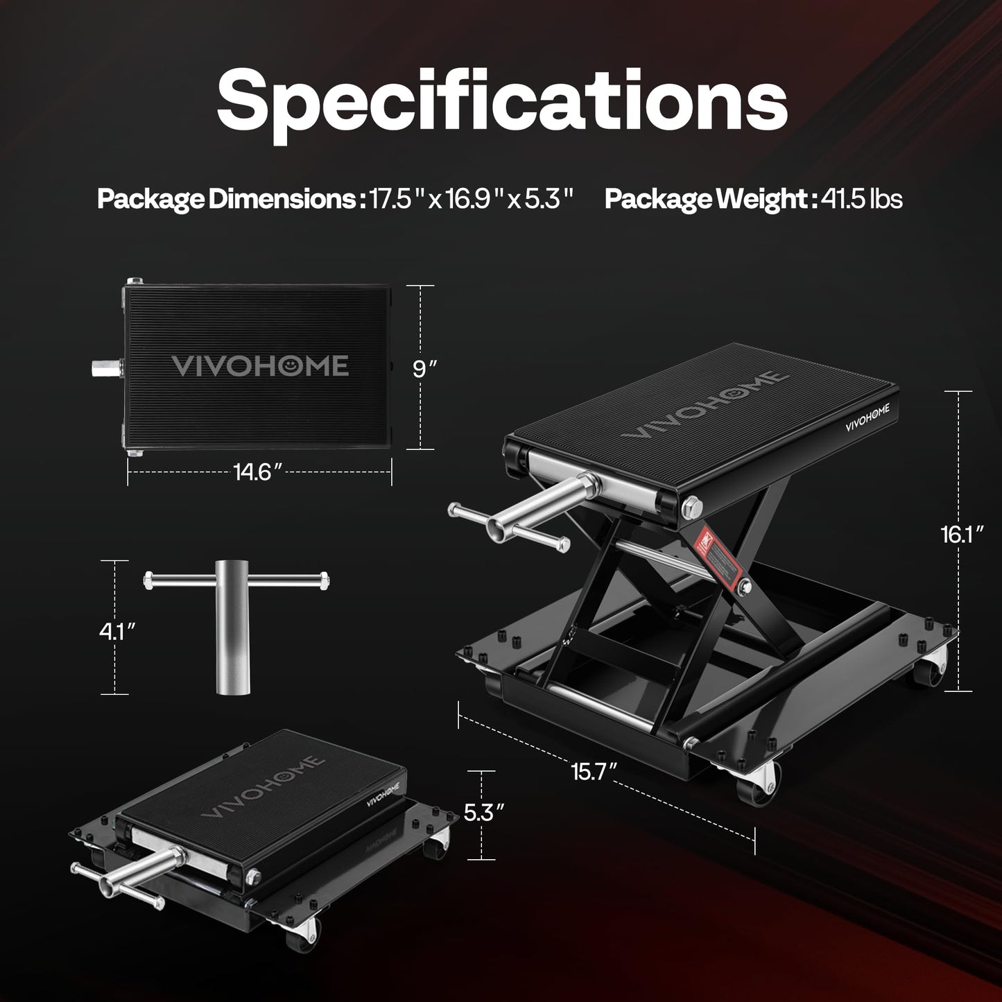VIVOHOME 1100 Lbs Motorcycle Lift Jack, Steel Wide Deck ATV Scissor Lift with Dolly Wheels & Hand Crank, Bike Garage Repair Hoist Stand for Maintenance, Black