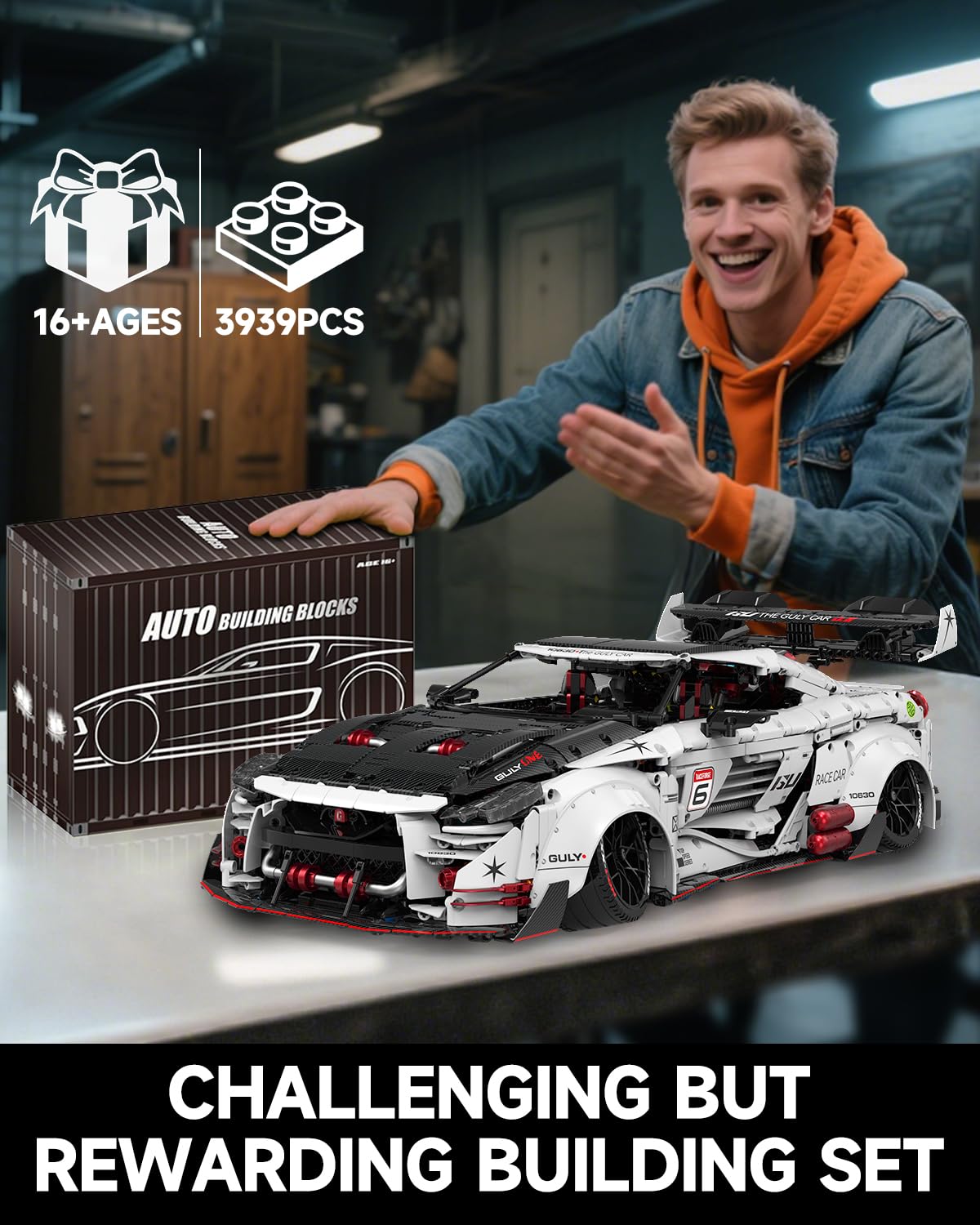 JTBBOY 1:8 Scale Race Car Building Set for Adults, Model Kit for Adults to Build, Collectible Car Building Kits, Supercar with Authentic Features,Display Model for Home or Office(3939PCS)