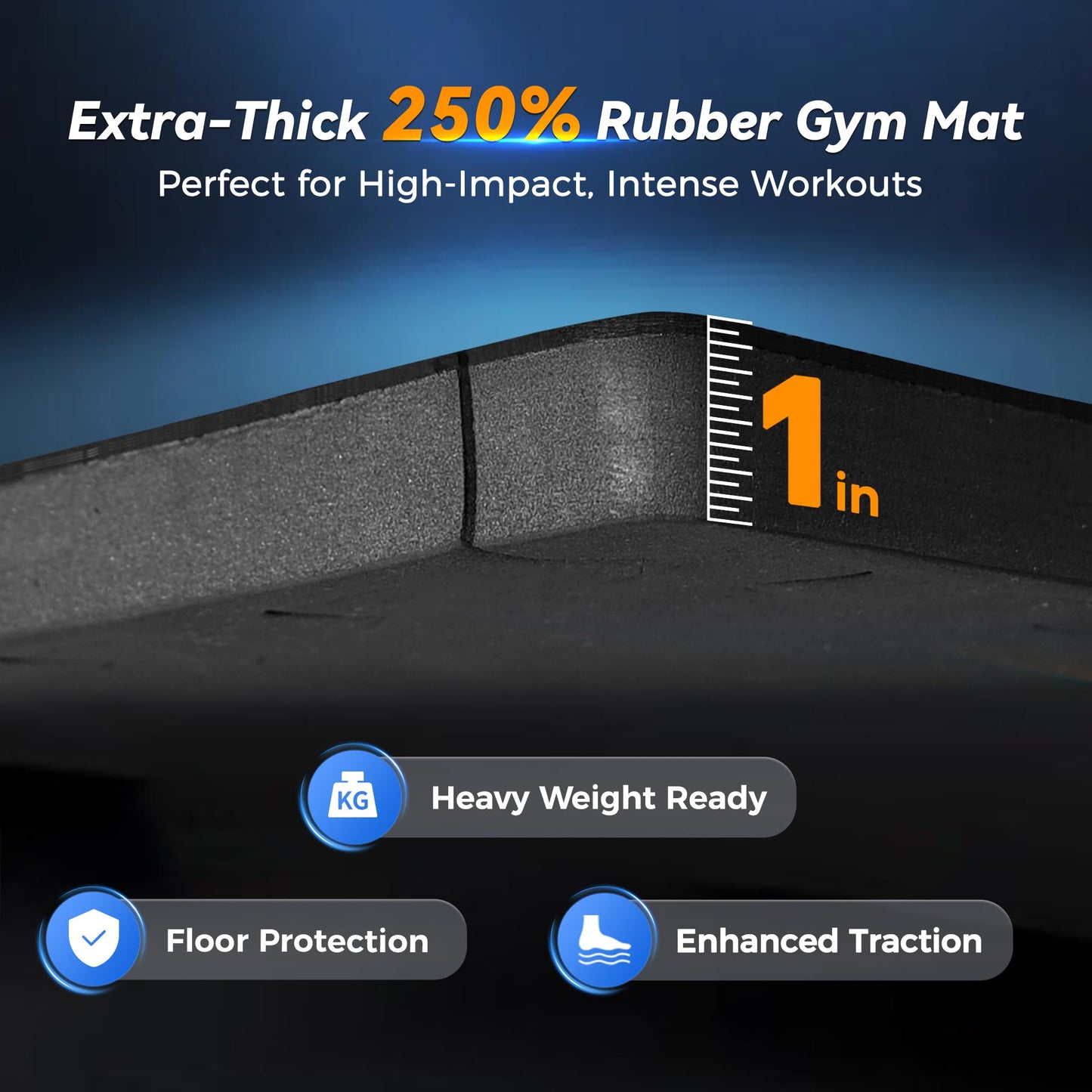 SUPERJARE 1" Extra-Thick Rubber Top Exercise Mat, Puzzle Gym Flooring for Home Gym, Gym Mat for Workout Equipment, Interlocking Floor Tiles with EVA Foam, 36 Pcs 144 Sq Ft, Black/Grey