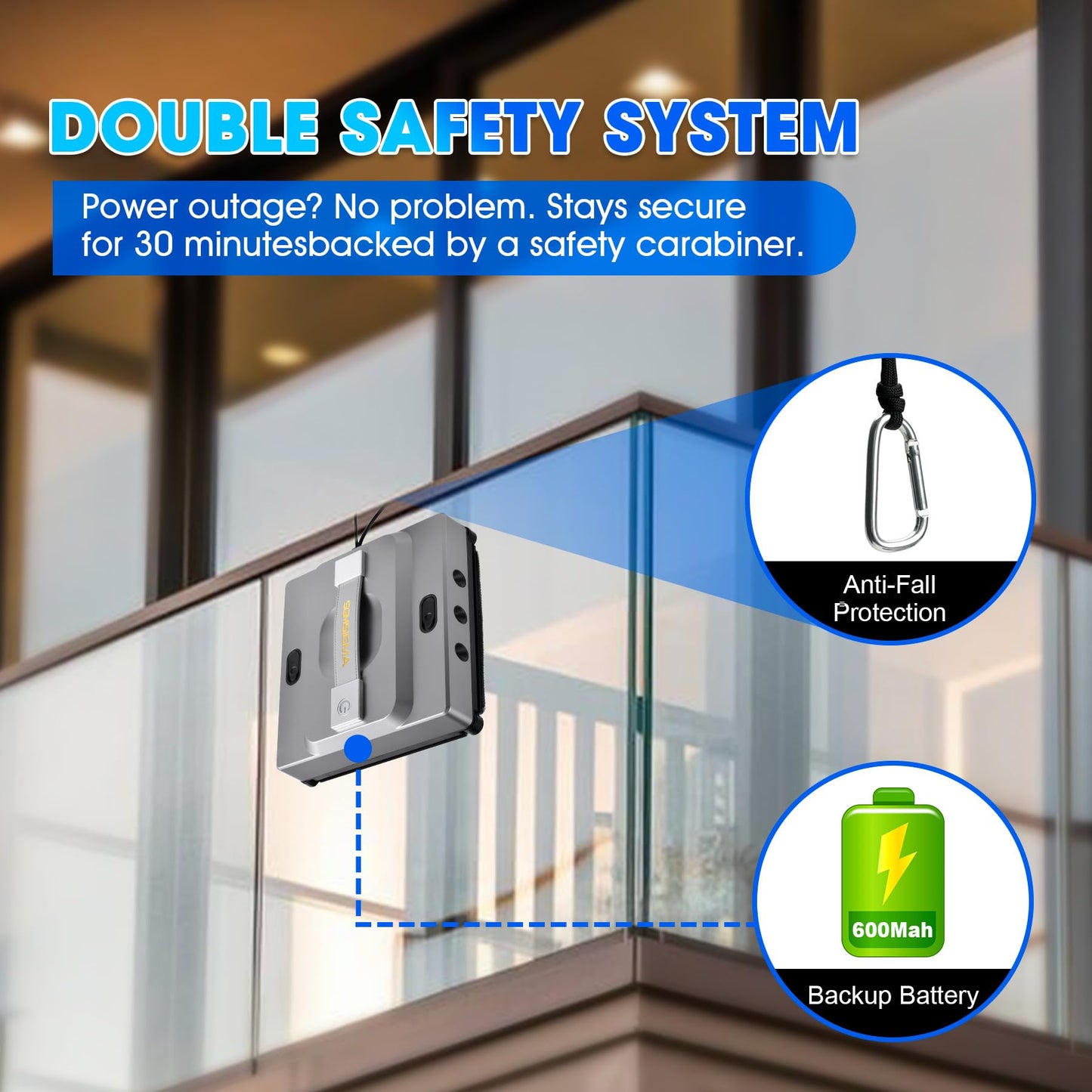 SGMSIGMA M85 Window Cleaning Robot - 6000PA Strong Suction Compact Robot, 6-Way Spray & Wet Wiping, Auto Edge Detection, 4 Cleaning Modes, Smart Path Planning, Suitable for High-Rise Glass/Tiles