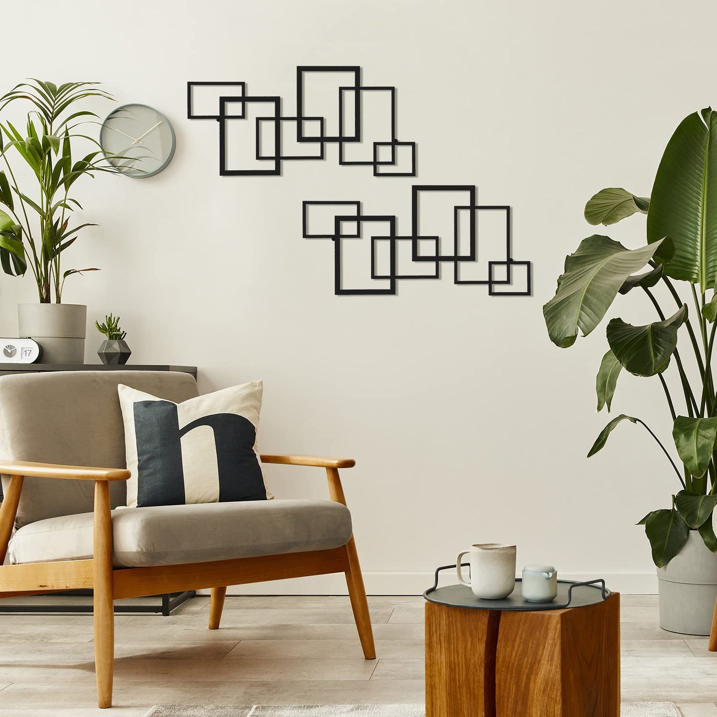 Geetery 2 Pcs Modern Geometric Metal Wall Art Minimalist Vertical Sculptures Wall Art Abstract Metal Decorations Wall Hanging Black Square Sign for Living Room Indoor Outdoor Bedroom Office