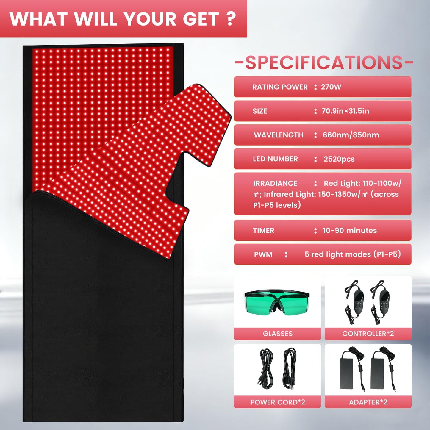 71"x32" Medical-Grade TPU Red Light Therapy Mat for Full Body Pain Relief, Dual Wavelength Infrared Red Light Blanket with 2,520 (660nm & 850nm) LEDs for Home Use