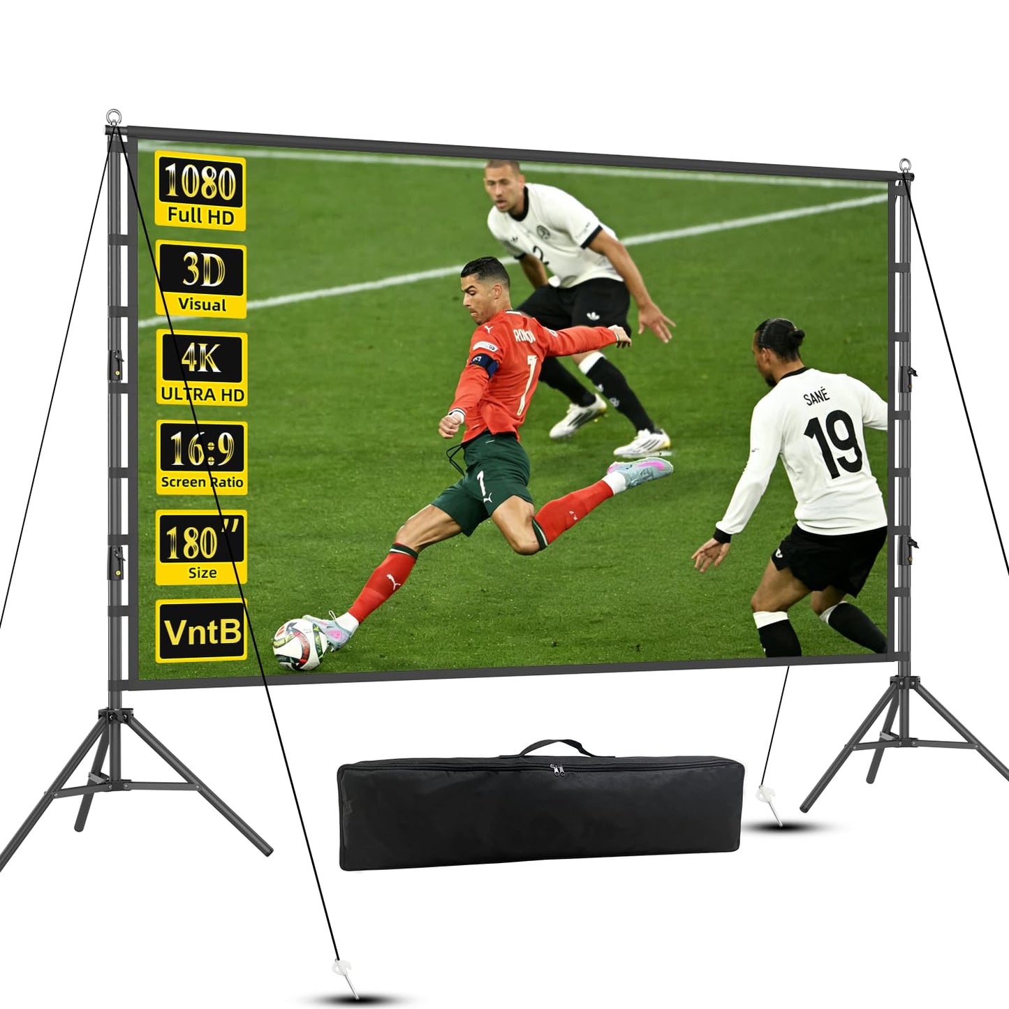 VntB Projector Screen and Stand, 180 inch Outdoor Projection Screen 15 FT Large Portable Movie Screen Wrinkle-Free 16:9 4K Rear Front Foldable Washable with Carry Bag for Backyard Theater Movie Night