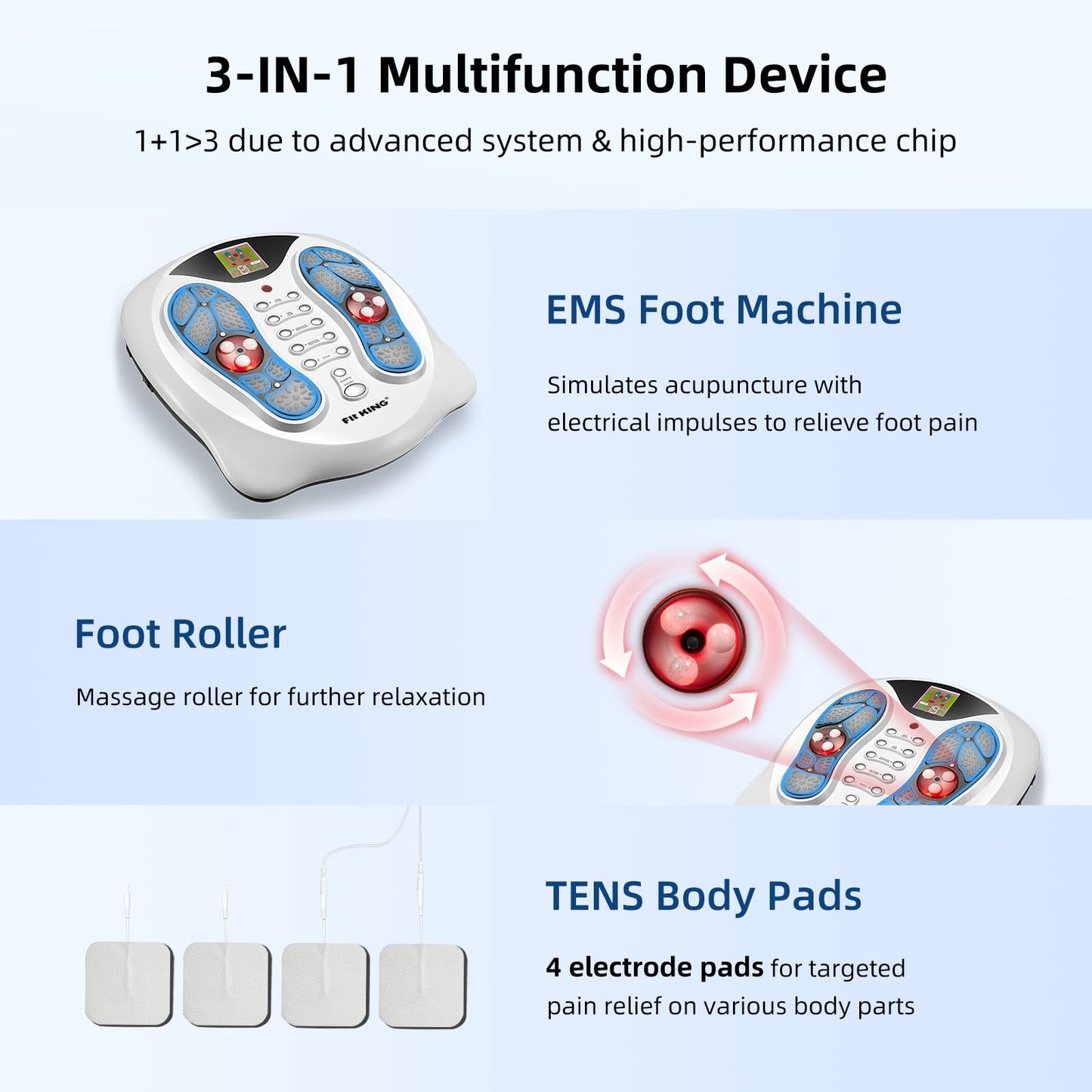 FIT KING Neuropathy Pain Relief for Feet Massager, EMS Foot Massager for Neuropathy with TENS Pads, Foot Circulation Stimulator for Plantar Fasciitis, Diabetes Feet Pain Relief