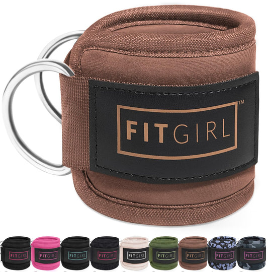 FITGIRL - Ankle Strap (Single) for Cable Machines and Resistance Bands, Work Out Cuff Attachment for Home & Gym, Glute Workouts - Kickbacks, Leg Extensions, Hip Abductors, Women Only (Cocoa Brown)