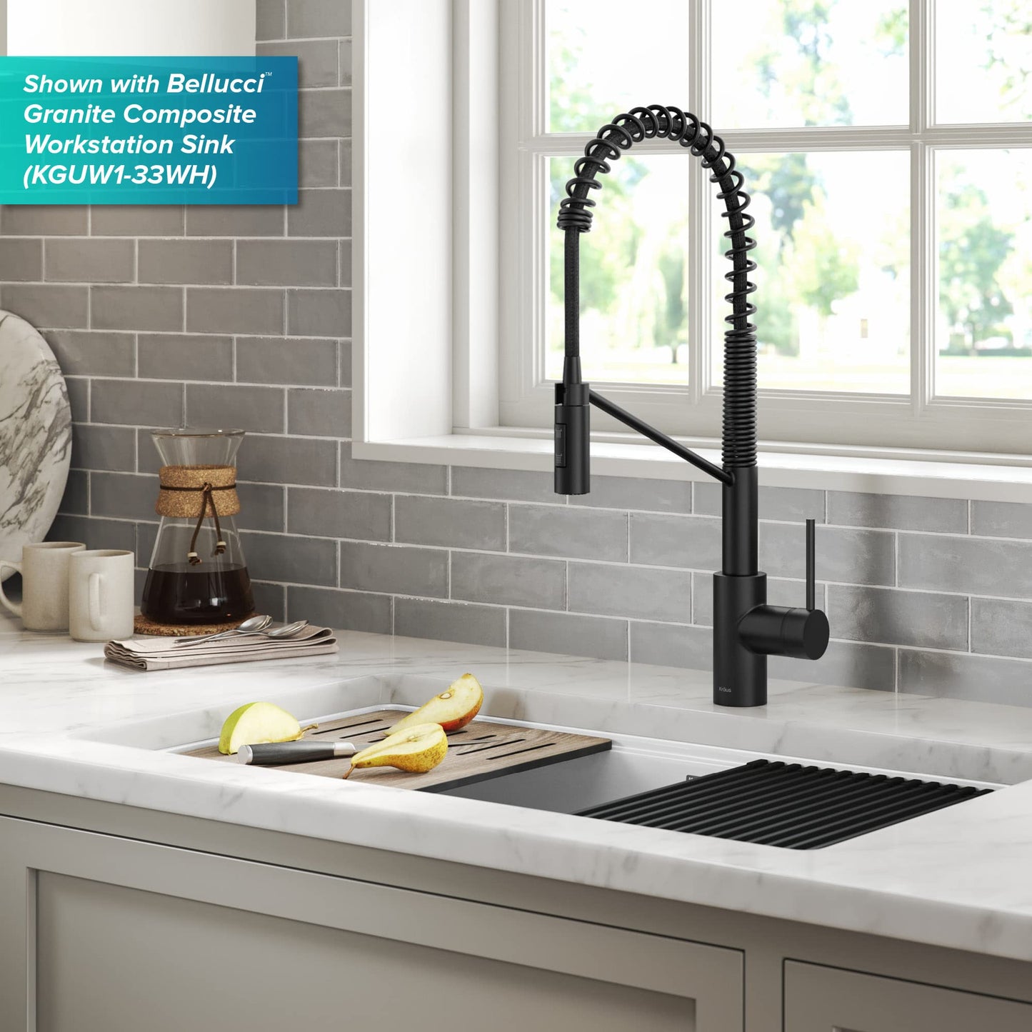KRAUS Oletto Touchless Sensor Commercial Pull-Down Single Handle Kitchen Faucet with QuickDock Top Mount Assembly in Matte Black