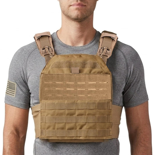 Tactical Weighted Vest for Men & Women, Adjustable Strength and Endurance Workout Vest with MOLLE Panel, Padded Shoulder Straps, Breathable Mesh, Quick Release Buckles for Running, Rucking, Training, Fitness (Coyote)