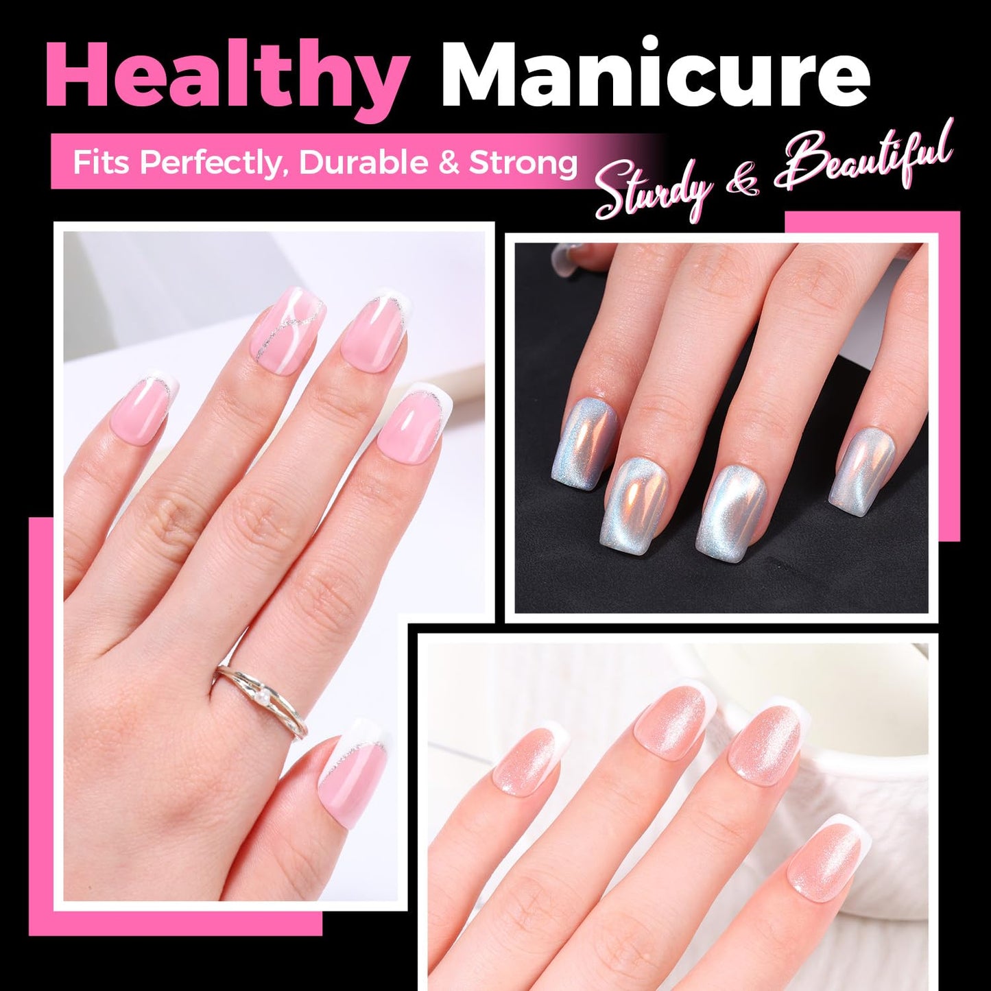 UNA GELLA Gel Nail Tips Square Short, 15 Sizes Short Square Press on Nails, Pre Etched 300pcs Soft Gel Fake Nails Full Cover For Nail Extension Home DIY Salon for Flat & Curved Nail Beds