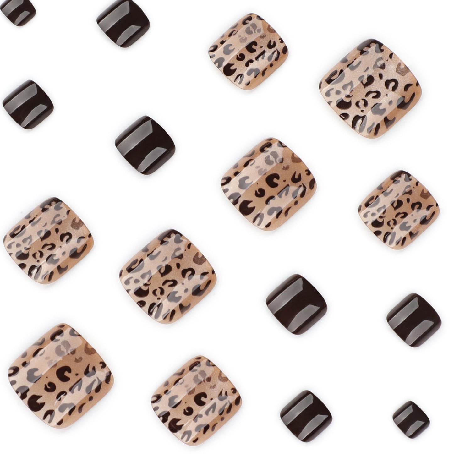 Leopard Press on Toenails Short Square Fake Toe Nails Glitter False Toenails Brown Glossy Acrylic Toes Nail Press ons Cheetah Print Nails Toe Press on Nails for Women 24Pcs