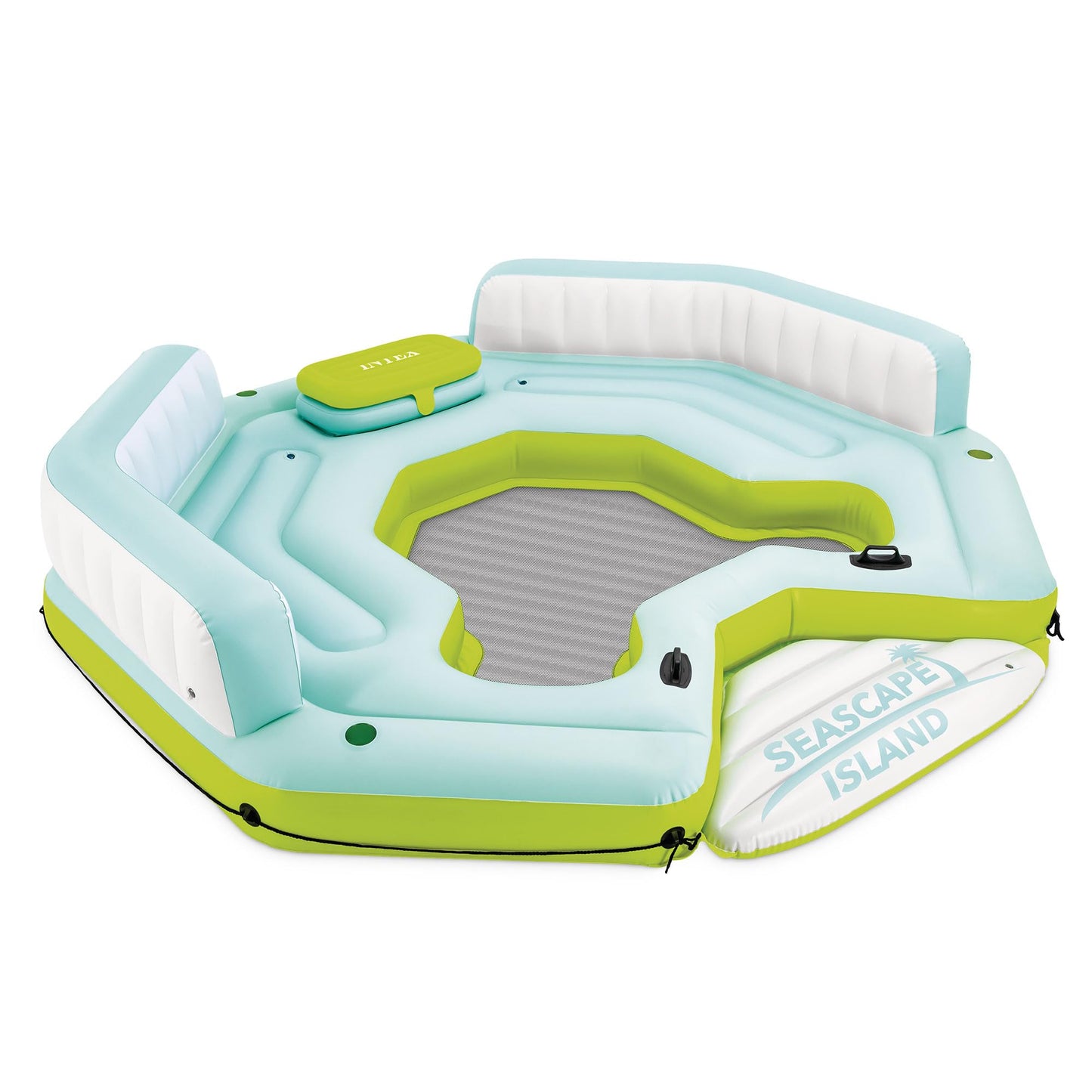 Intex Seascape Inflatable Island Float Ultimate Water Hangout Lounge with Built In Cooler Area, Cup Holder, and Oversized Backrests for Adults