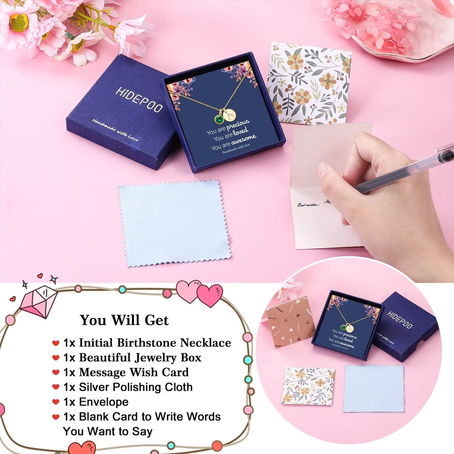 Hidepoo Initial Birthstone Necklace Gifts - Personalized Mothers Day Birthday Gift for Woman Wife Sister Grandma Mom, March Aquamarine Birthstone Jewelry for Women, Disc Letter K Necklaces