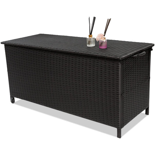 Outdoor Deck Box, Patio Waterproof Rattan Storage Box, Suitable for Furniture Cushions, Pool Equipment and Garden Tools Deck Storage Box At Deck Porch Back Yard Garden Swimming Pool