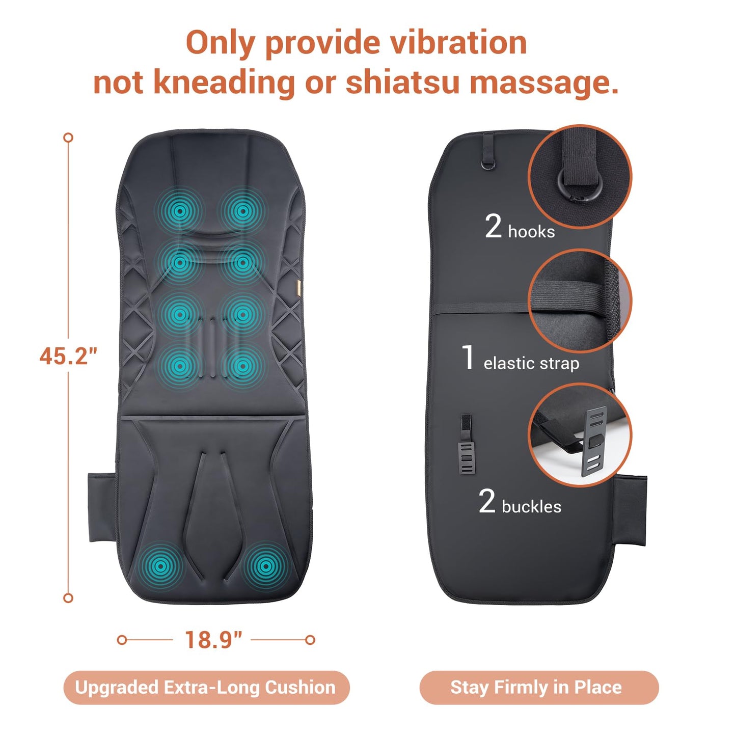 CARSHION Upgraded Length Back Massager with Heat,10 Vibration Massage Seat Cushion for Home,Heated Seat Cover Cushion for Pain Relief