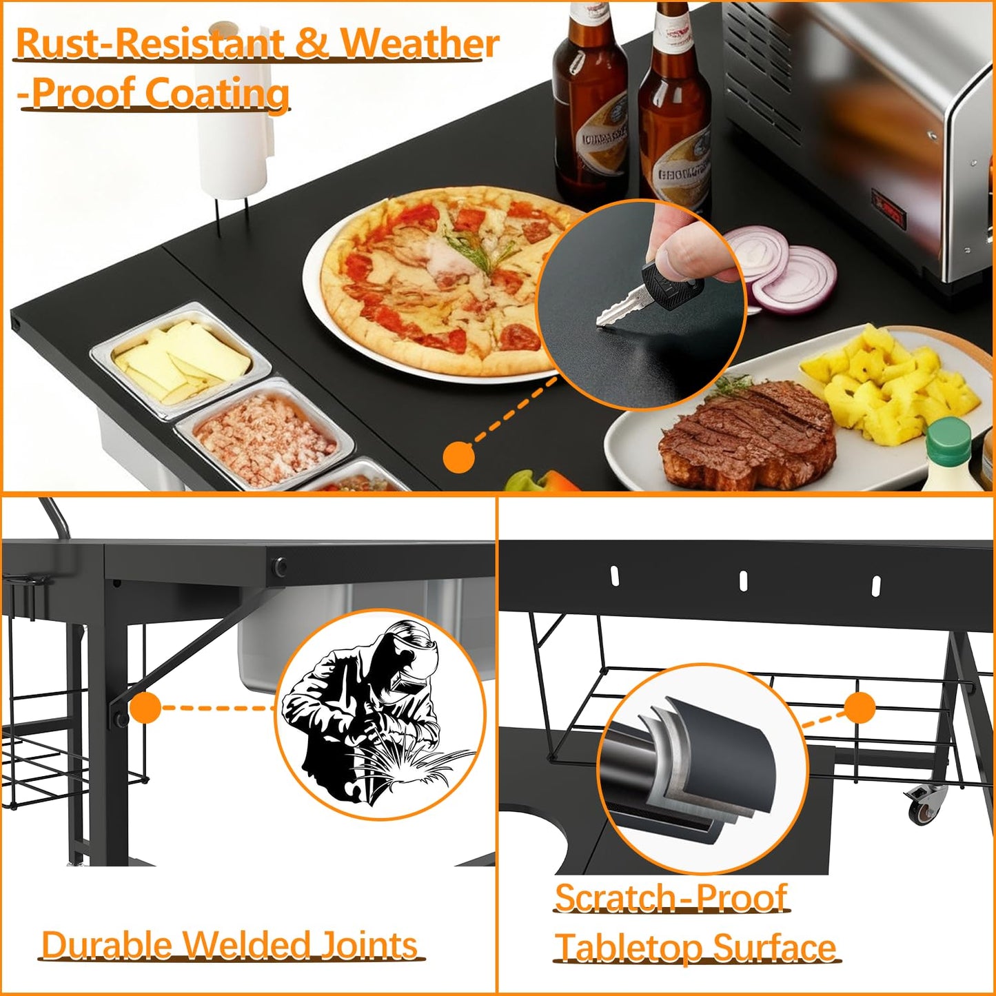 Lezbanz Pizza Oven Table with Topping Station, Outdoor Pizza Oven Cart, Grill Cart Table for Blackstone Griddle, Pizza Prep Station with Storage & Seasoning Tray, for Ninja, Cuisinart, Gozney
