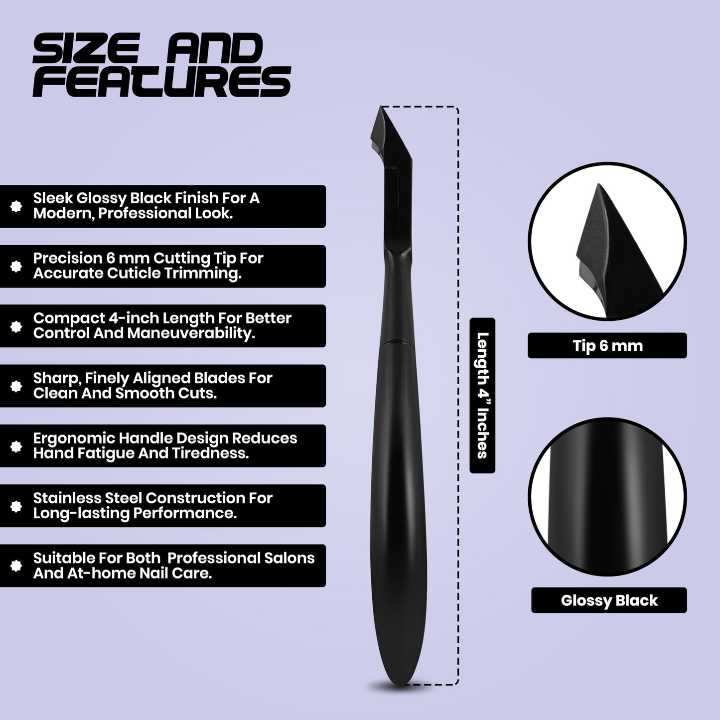 Cuticle Trimmer Ultra Sharp Cuticle Nippers – Professional Stainless Steel Cuticle Cutter for Manicure & Pedicure, Heavy Duty Nail Cuticle Remover Tool, Glossy Black