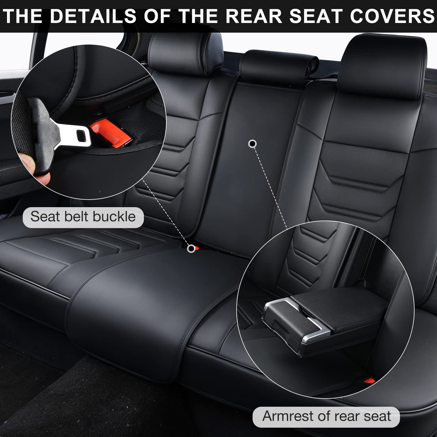 TIEHESYT Black Car Seat Covers Full Set, Breathable Leather Automotive Front and Rear Seat Covers with Headrest, Waterproof Auto Seat Protectors Fit for Most Sedans SUV Pick-up Truck
