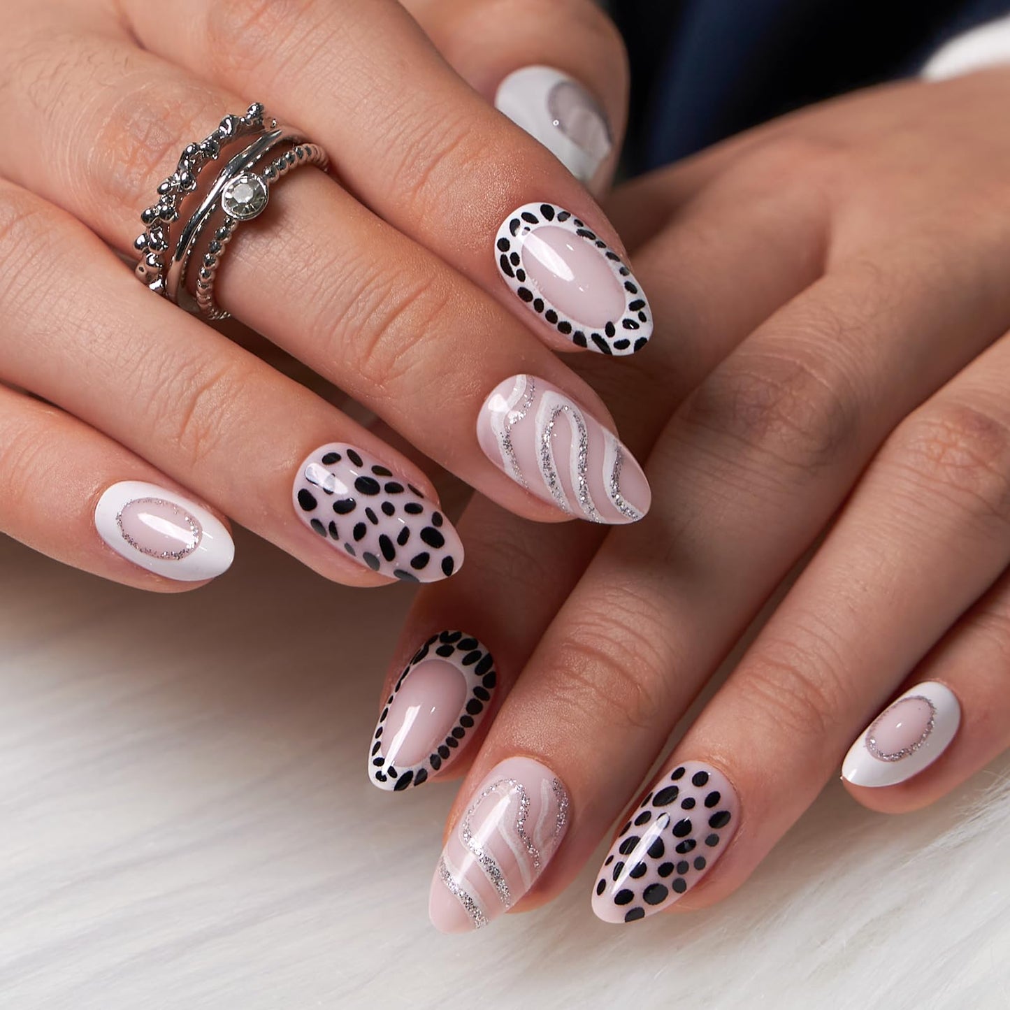 CurvLife Press On Nails Medium – 30Pcs Soft Gel Almond Fake Nails, Nude Neutral Design, Reusable Glue On Nails Kit with Adhesive Tabs, Natural Fit, Salon-Quality for Women & Girls